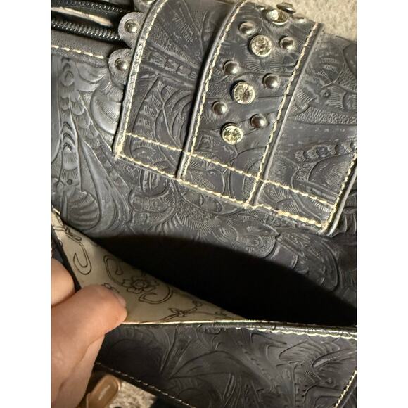 Montana West Floral Embroidered Silver Studded Boho Western Handbag Purse - Picture 10 of 13